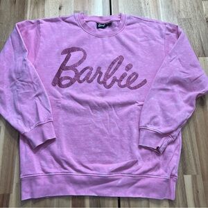 Barbie Pink Glitter Logo Sweatshirt Women’s Medium | Cozy Retro Crewneck